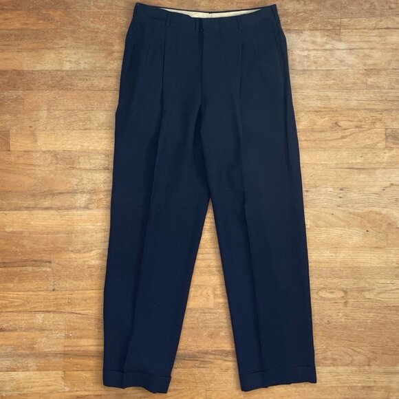 Vintage Mens Suit Set Size 40R Blazer 32x31 Pants 60s Navy Blue Suit Coat Pants - Picture 6 of 9